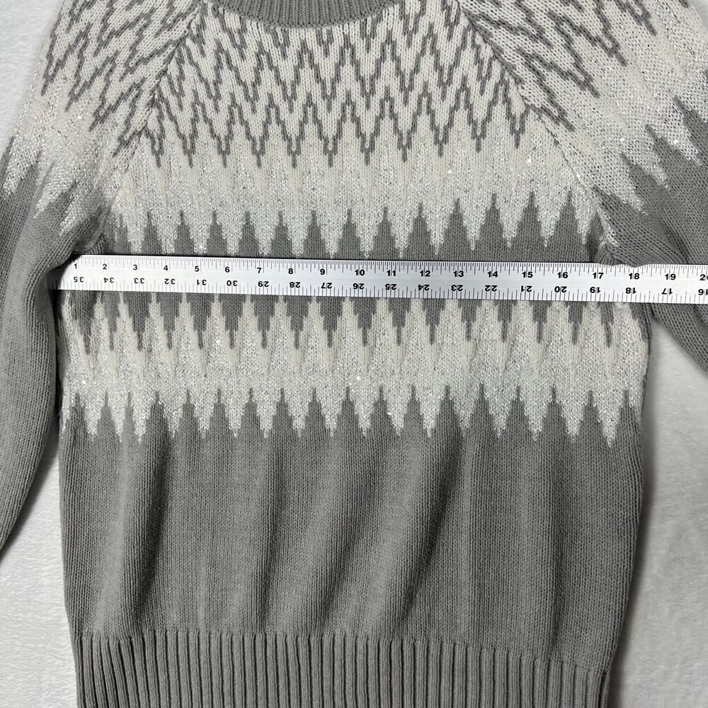 Ann Taylor Factory Womens Gray Fair Isle Nordic Sweater L Metallic Crew Pullover - Picture 7 of 8